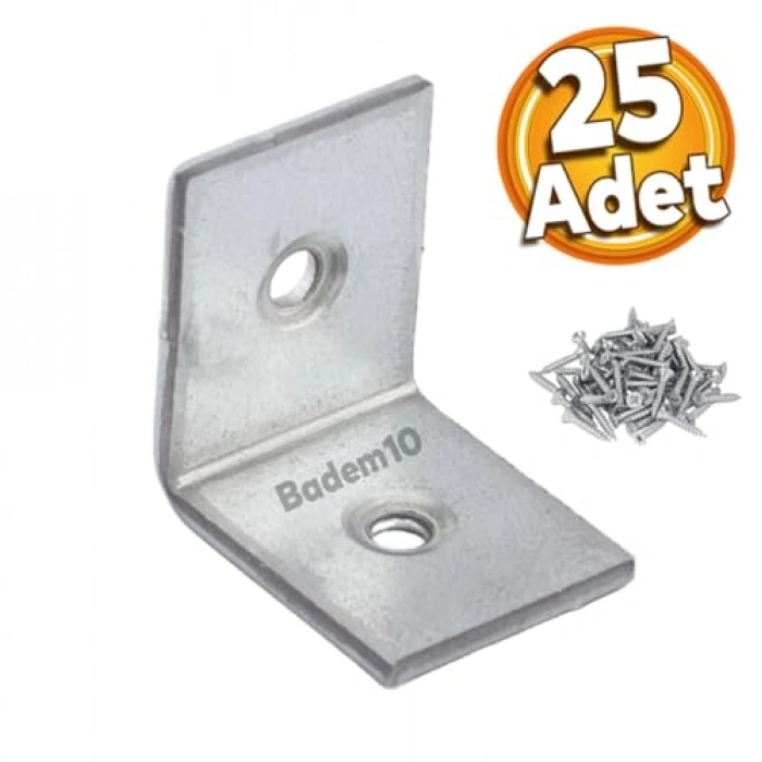25 Adet L Şeklinde Bağlantı Sabitleme Gönye 25x25x20mm