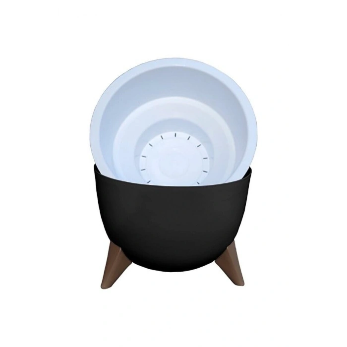 25 cm boyutunda 5 litre ayaklı süzgeçli plastik saksı, antrasit