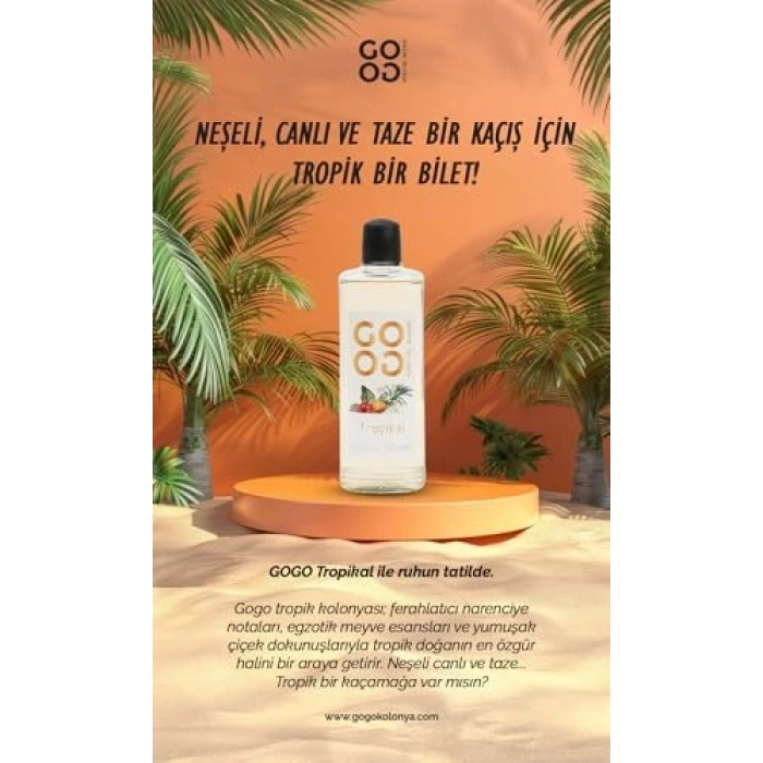 250 ml tropikal esintili kolonya, cam şişede