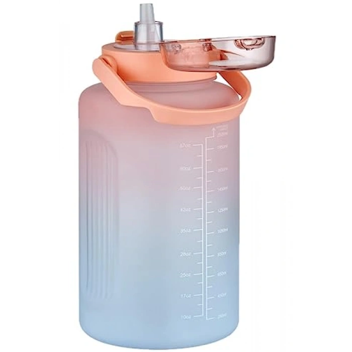 2500 ml motivasyon matarası, pipetli ve çift renkli
