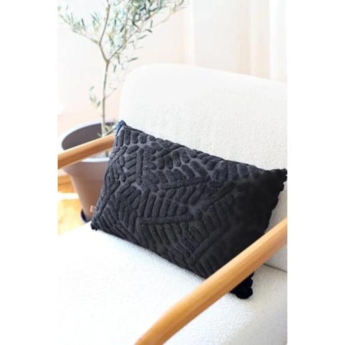 28x50 cm Siyah Jakarlı Kırlent, Orman Temalı