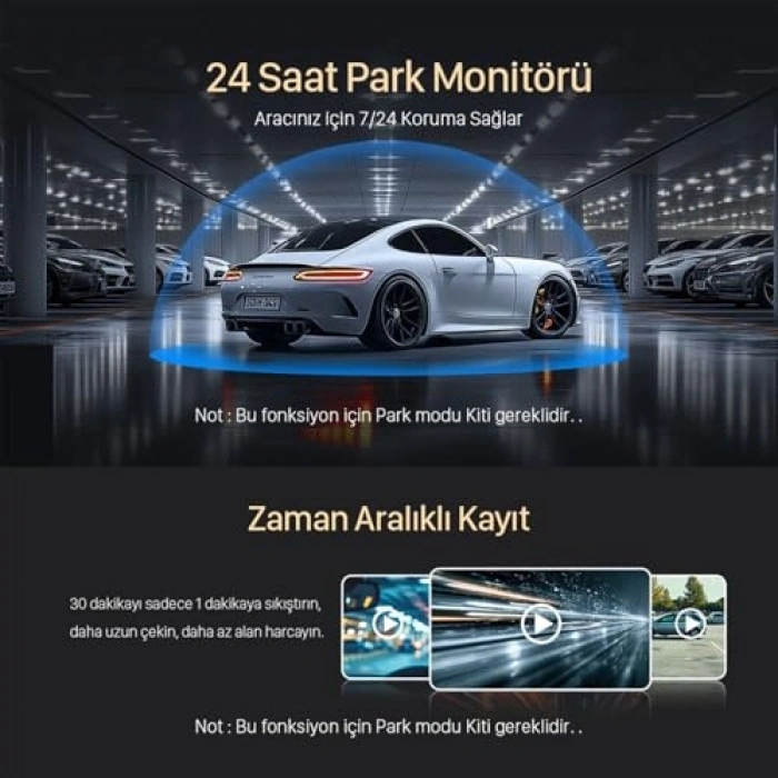 2K 1296P Gece Görüşlü Akıllı Araç Kamerası, 145° Geniş Açı