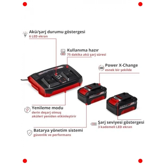2x 4.0 Ah Batarya ve İkili Hızlı Şarj Cihazı Seti