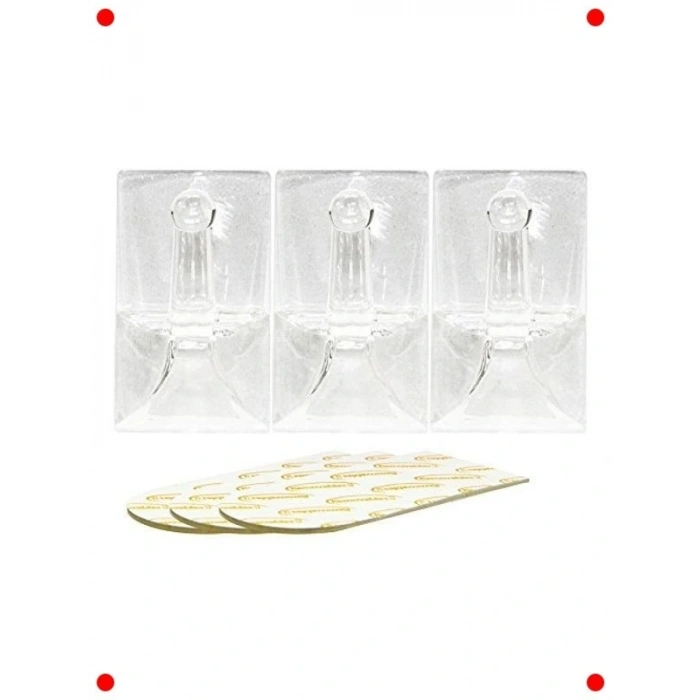 3 Adet Şeffaf Çıkarılabilir Yapışkanlı Kanca - Siyah