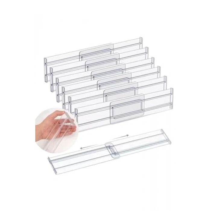 3 Adet Şeffaf Teleskopik Çekmece Bölücü, Ayarlanabilir Boyut