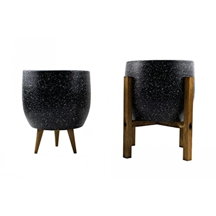 3 Ayaklı ve 4 Ayaklı İkili Set Gri Granit Saksı, 19 cm