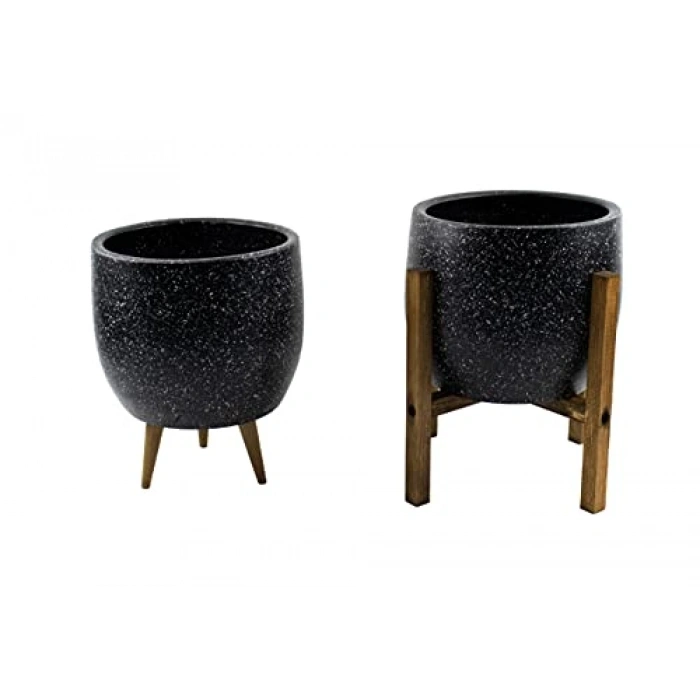 3 Ayaklı ve 4 Ayaklı İkili Set Gri Granit Saksı, 19 cm