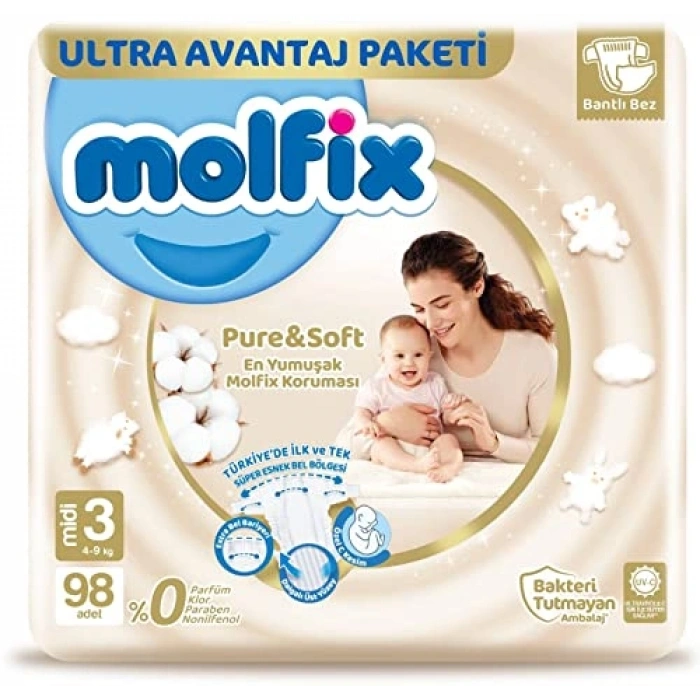3 Beden Aylık Paket 98 Adet Bebek Bezi