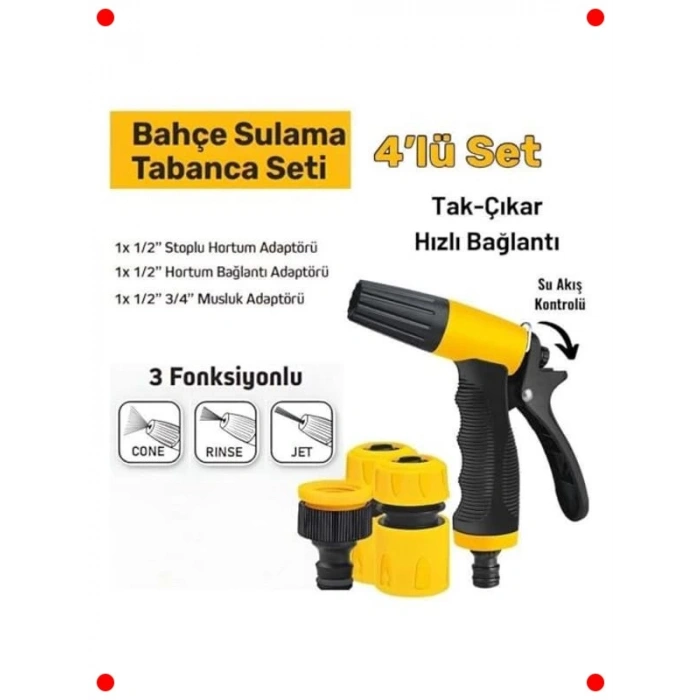 3 Fonksiyonlu Sulama Tabancası Seti (4 Parça)