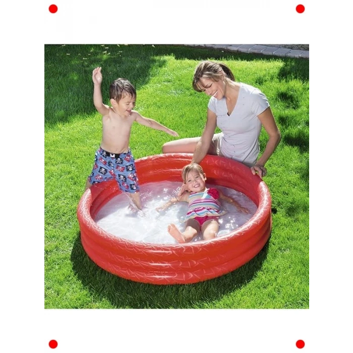 3 Halkalı Şişme Çocuk Havuzu Kırmızı Renk