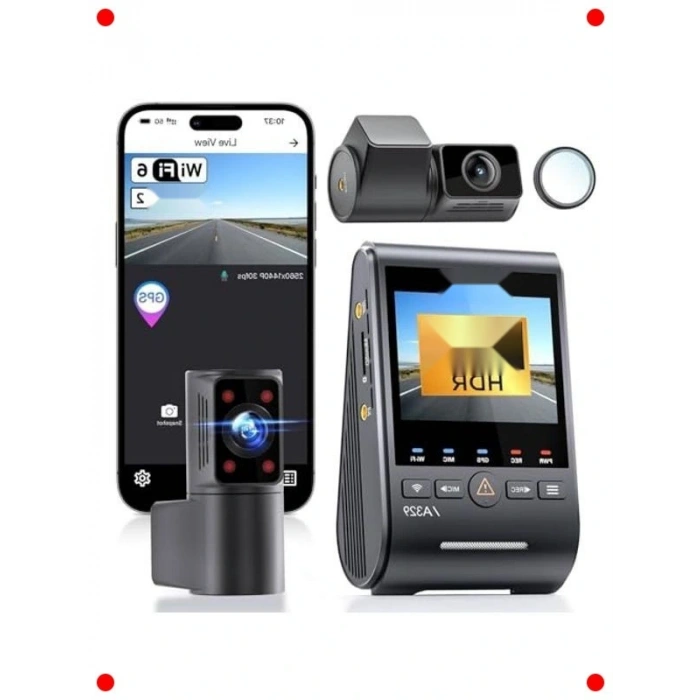 3 Kameralı 4K Araç Kamerası (Ön+Arka+İç) Wi-Fi HDR GPS SSD