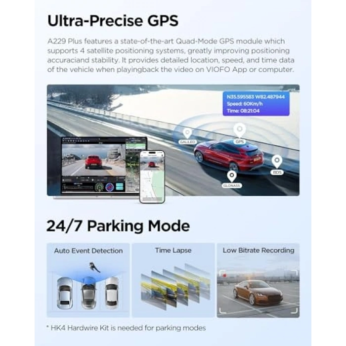 3 Kameralı Araç Kamerası, Ön-İç-Arka 2K HDR Özellikli
