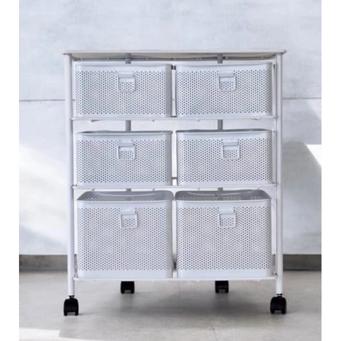 3 Katlı Paslanmaz Metal Sebzelik, Beyaz