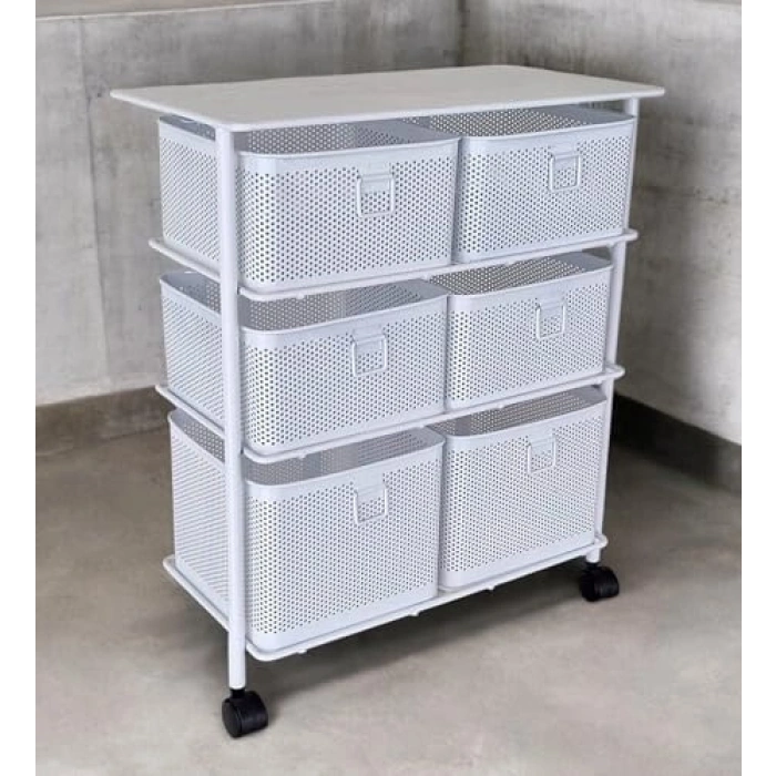 3 Katlı Paslanmaz Metal Sebzelik, Beyaz