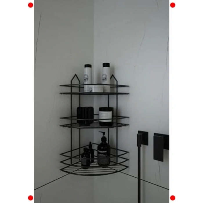 3 Katlı Siyah Paslanmaz Köşe  Rafı
