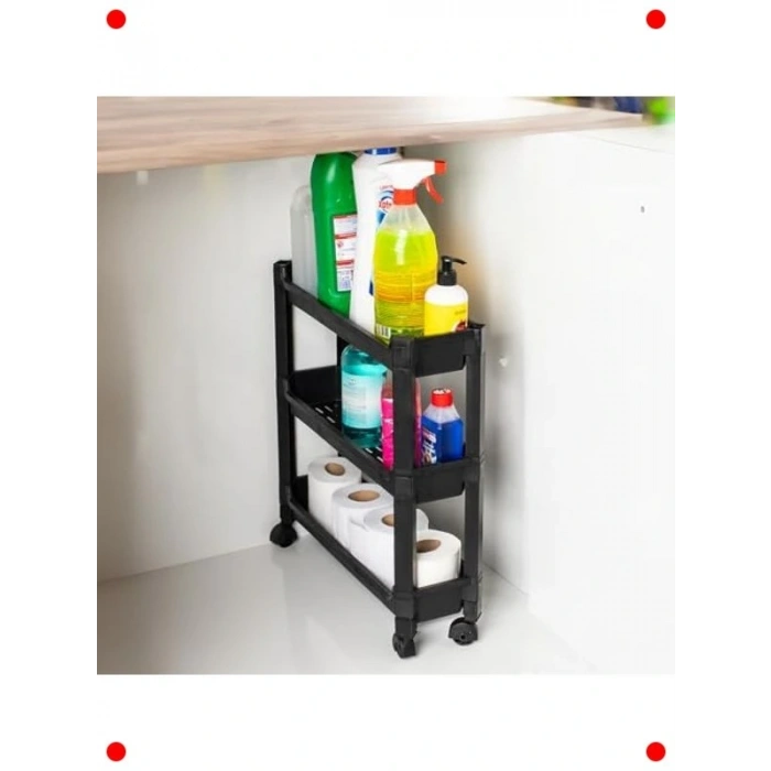 3 Katlı Tekerlekli Çok Amaçlı Banyo Rafı