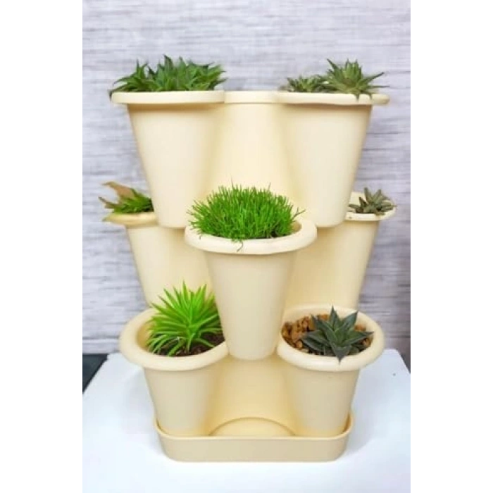 3 katlı yonca tasarımlı saksı seti, 26.5 x 26.5 cm