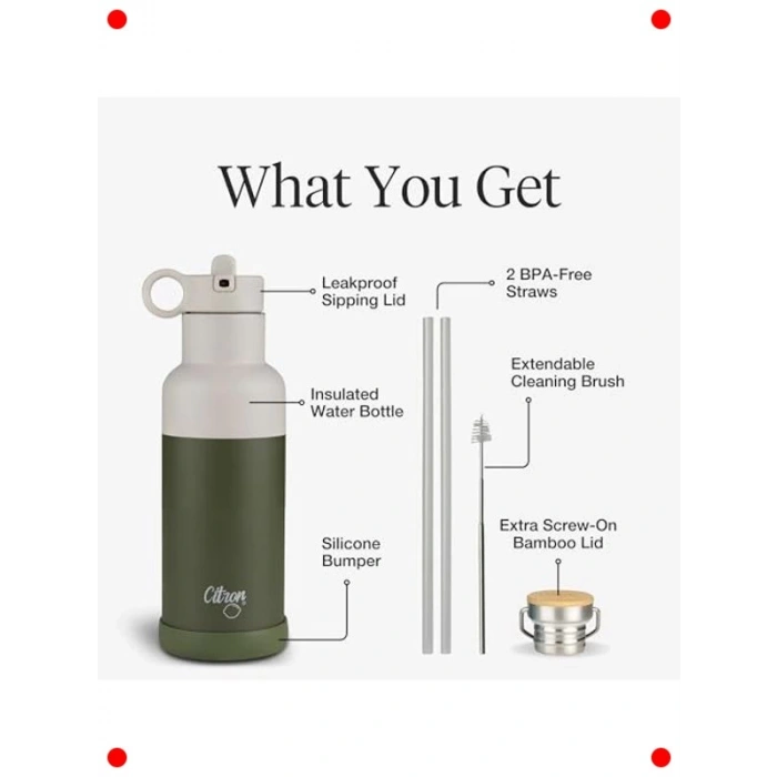 3 Katman Paslanmaz Çelik Termos Seti 500 ml Yeşil