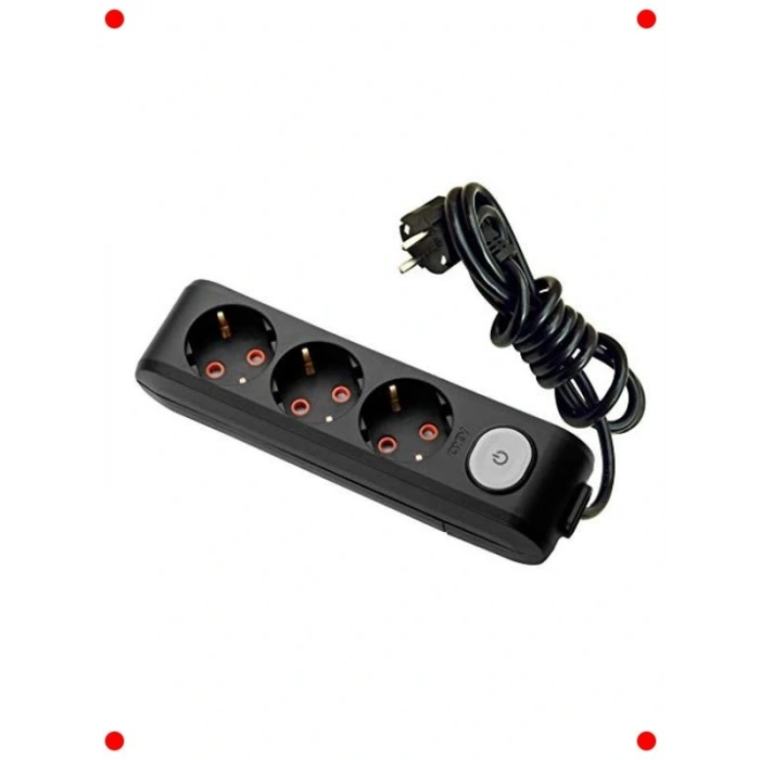 3lü Anahtarlı Siyah Grup Priz,  Kablolu