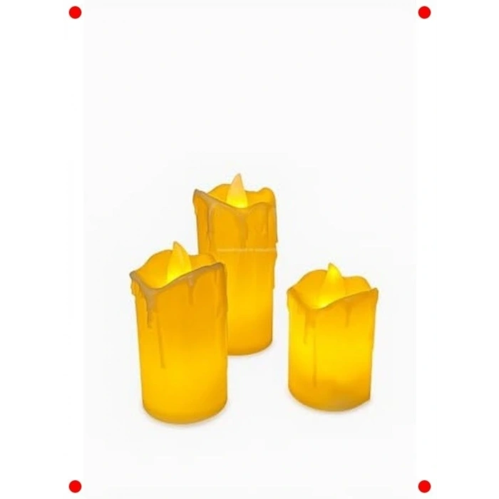 3lü  Dekoratif Elektronik Mum Seti - Farklı Boylar