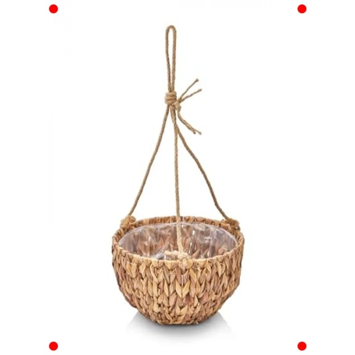 3lü El Yapımı Hasır Asılabilir Yuvarlak Saksılık Seti