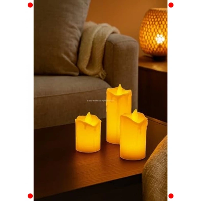 3lü LED Dekoratif Elektronik Mum Seti - Farklı Boylar