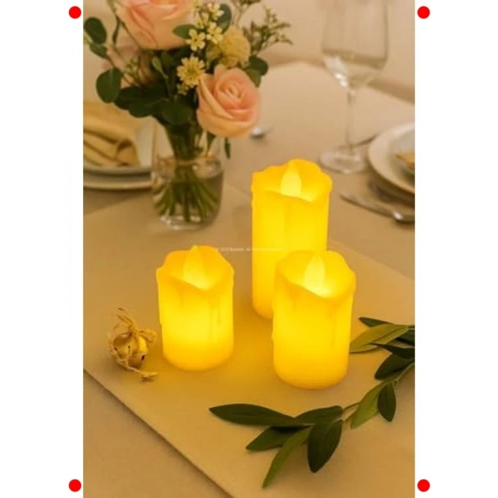 3lü LED Dekoratif Elektronik Mum Seti - Farklı Boylar