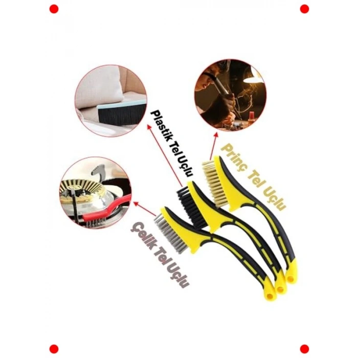 3lü Metal Fırça Seti - Çok Amaçlı Temizlik & Pas Sökücü