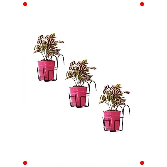 3lü Metal Yuvarlak Balkon Askılı Saksı Seti