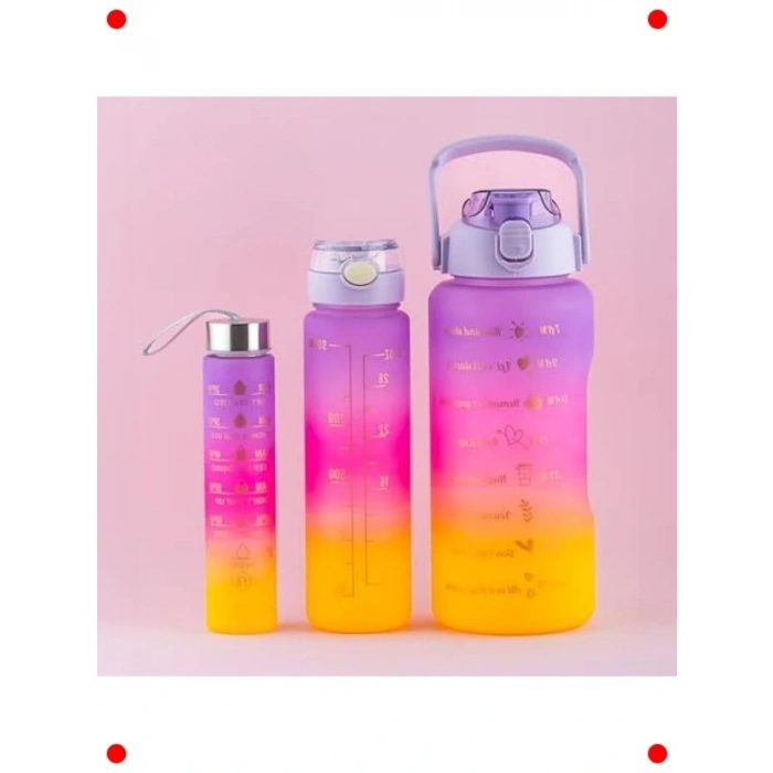 3lü Motivasyonel Kokusuz Su Şişesi Seti - Lila