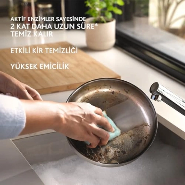 3lü Paket Düz Sünger Temizlik Seti, Aktif Enzimli