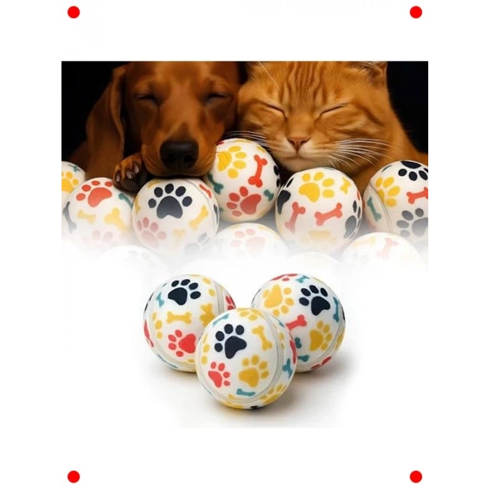 3lü Pati Desenli Kedi Köpek Oyun Topu 6.5 cm (Diş Dostu)