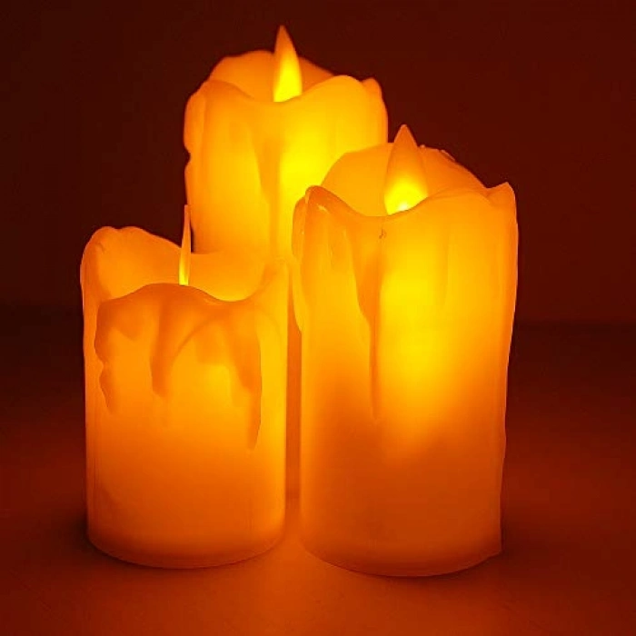 3lü Romantik Pilli Led Mum Seti, 7-9-11 cm Gerçekçi Tasarım