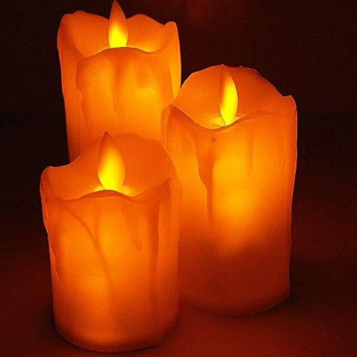 3lü Romantik Pilli Led Mum Seti, 7-9-11 cm Gerçekçi Tasarım