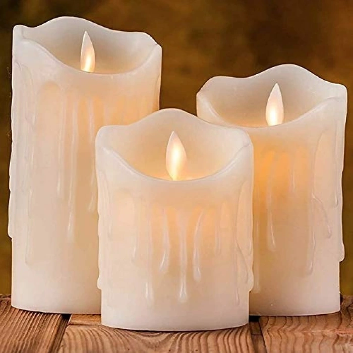 3lü Romantik Pilli Led Mum Seti, 7-9-11 cm Gerçekçi Tasarım