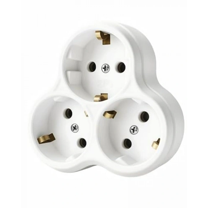 3lü Topraklı Priz, 16A, 250V, Dayanıklı Plastik Gövde