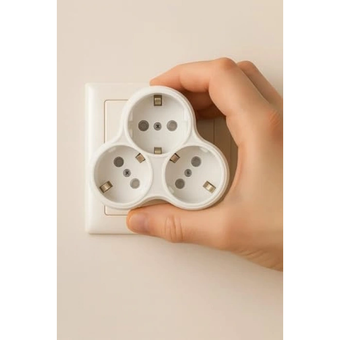 3lü Topraklı Priz, 16A, 250V, Dayanıklı Plastik Gövde