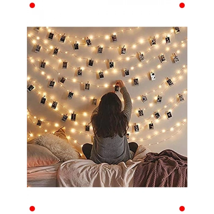 3 Metre Peri LED Işık + 15 Renkli Mandal Seti