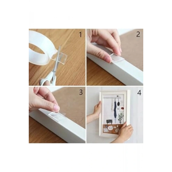 3 Metre Uzunlu Güçlü Şeffaf Çift Taraflı Bant, 2 cm Genişlikte