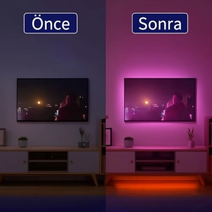 3 Metre Uzunluğunda RGB Şerit LED Işık Seti, Kumandalı