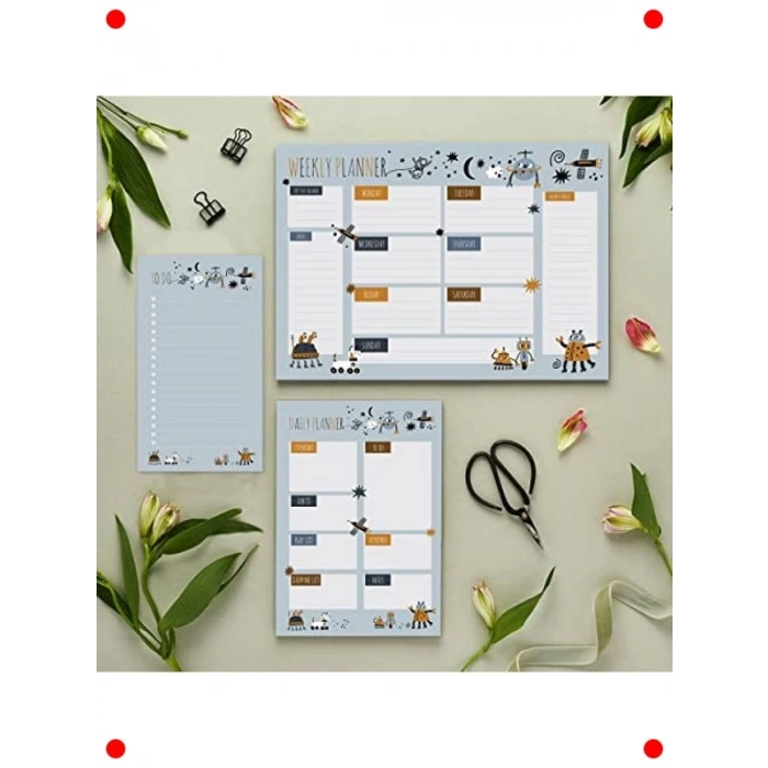 3 Parça Tarihsiz Masaüstü Planlayıcı Set - Bilim Temalı