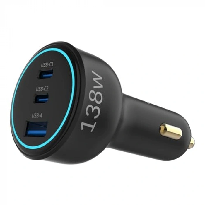 3 Portlu Araç Şarj Aleti, Hızlı Şarj Özellikli Type-C ve USB-A