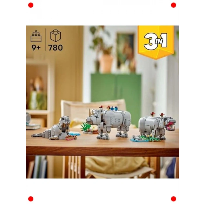 3ü 1 Arada Hayvan Yapım Seti: Gergedan, Su Aygırı, Mors