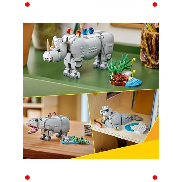 3ü 1 Arada Hayvan Yapım Seti: Gergedan, Su Aygırı, Mors