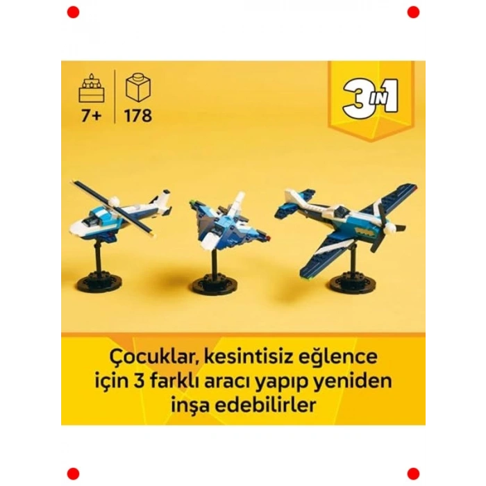 3ü 1 Arada Uçak Yapım Seti: Yarış Uçağı, Jet, Helikopter