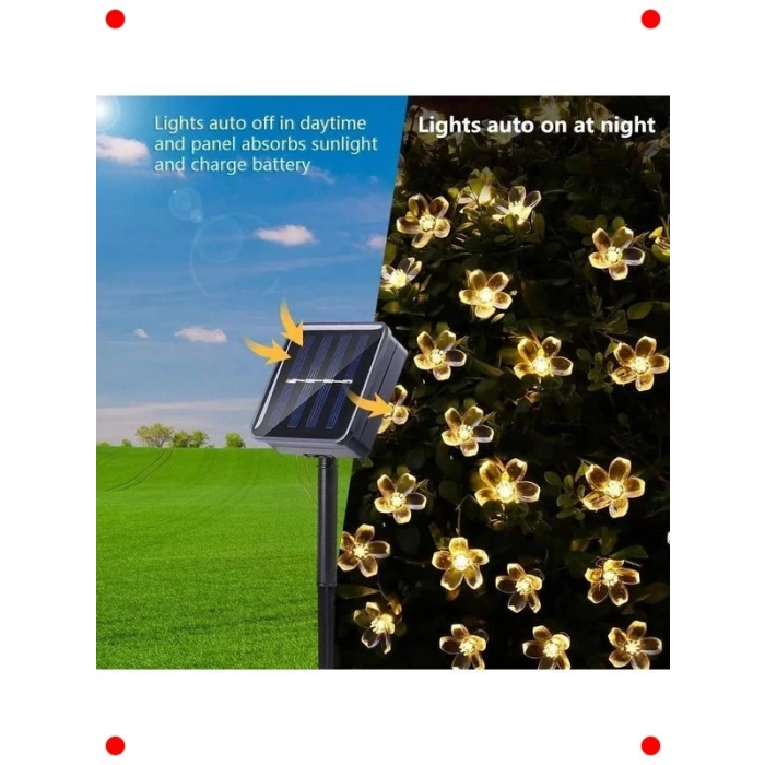 30 Led Güneş Enerjili Çiçek Zincir Dış Mekan Aydınlatma