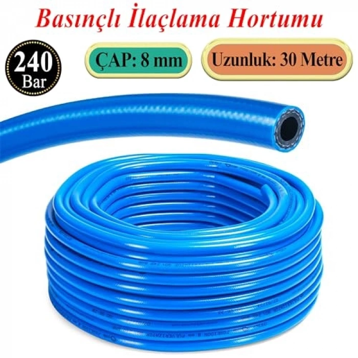 30 Metrelik 240 Bar Basınçlı İlaçlama Hortumu 8 mm Tarım İçin