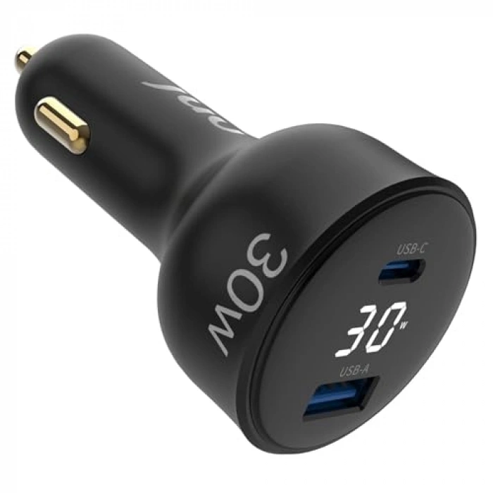 30W LED Ekranlı Type-C ve USB-A Araç Şarj Aleti