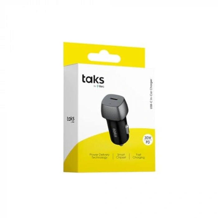 30W PD USB-C Araç Hızlı Şarj Aleti + USB-C Kablo, Siyah Renk