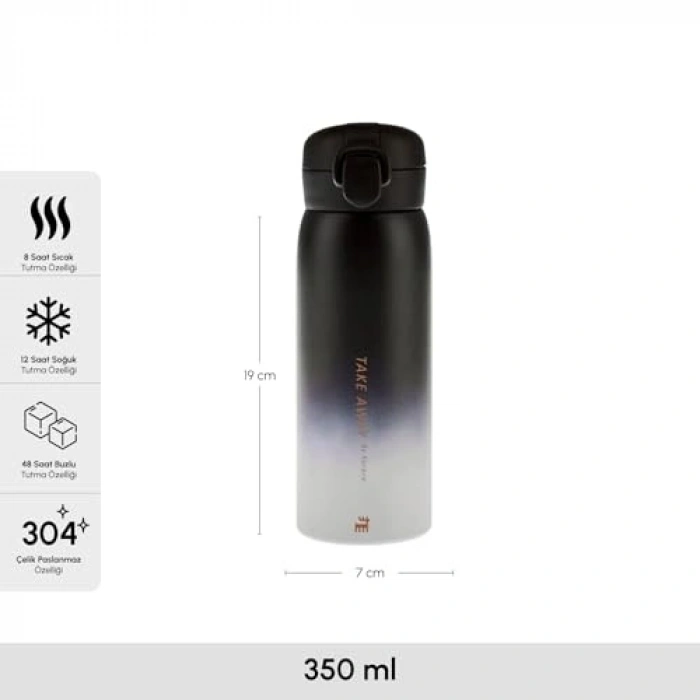 350 ml kapasiteli sızdırmaz çelik termos, modern görünüm, pratik taşınabilirlik